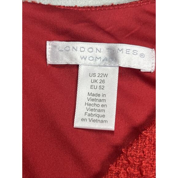 London Times Boucle Sheath Dress 22 W Red Sparkle Tweed Holiday Tweed Classic - Picture 9 of 11